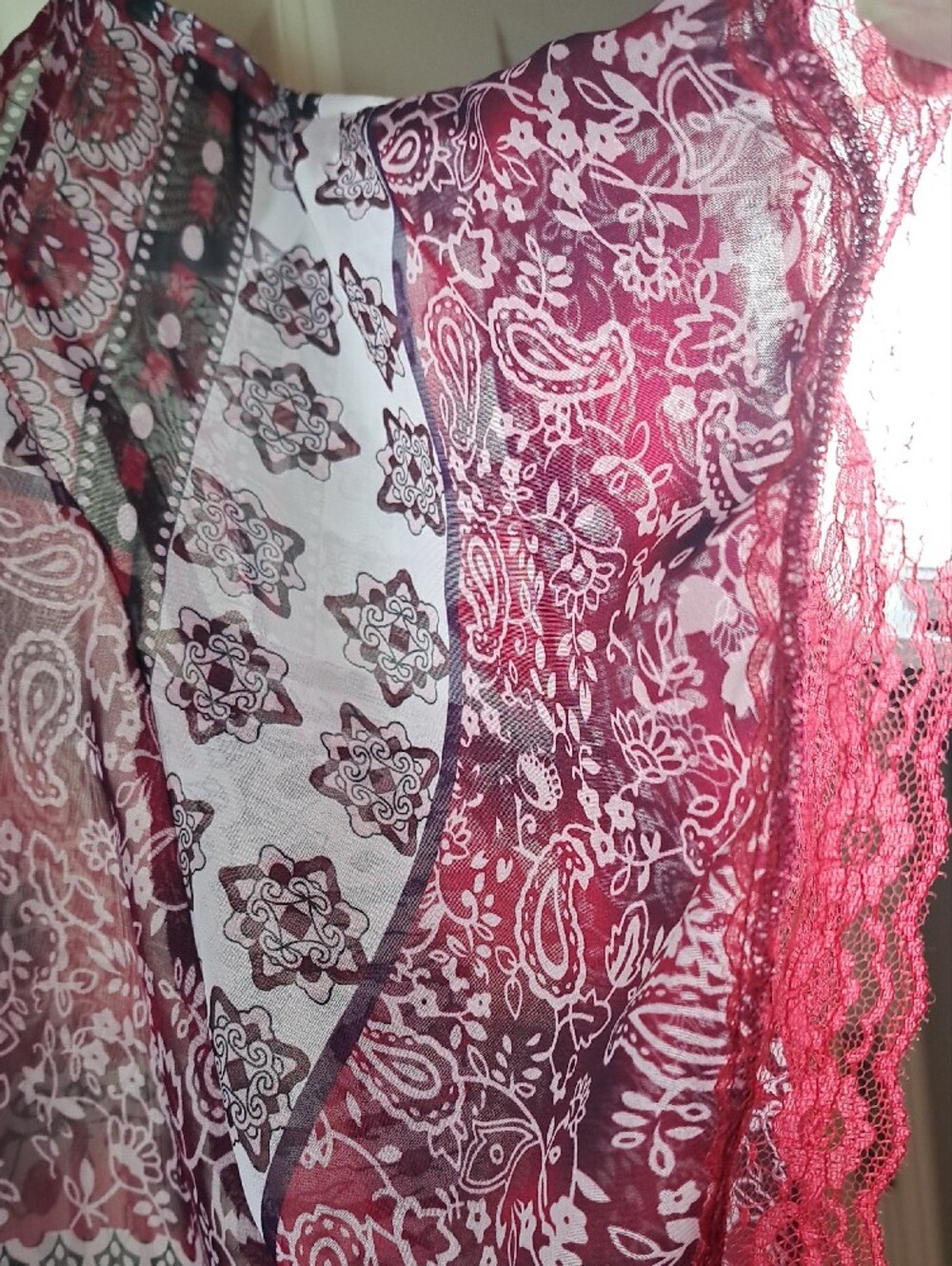 Maurices Burgundy & White Paisley Flutter Sleeve Blouse - Picture 5 of 11